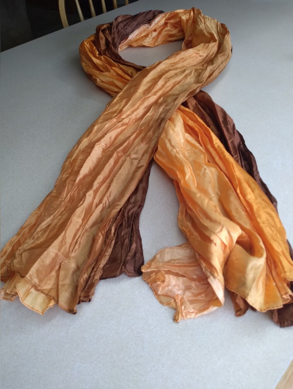 Brown Fading To Orange Crinkle Scarf